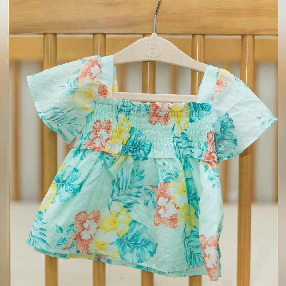 Janie and Jack Blue and Yellow Flutter Sleeve Blouse - Picture 1 of 5